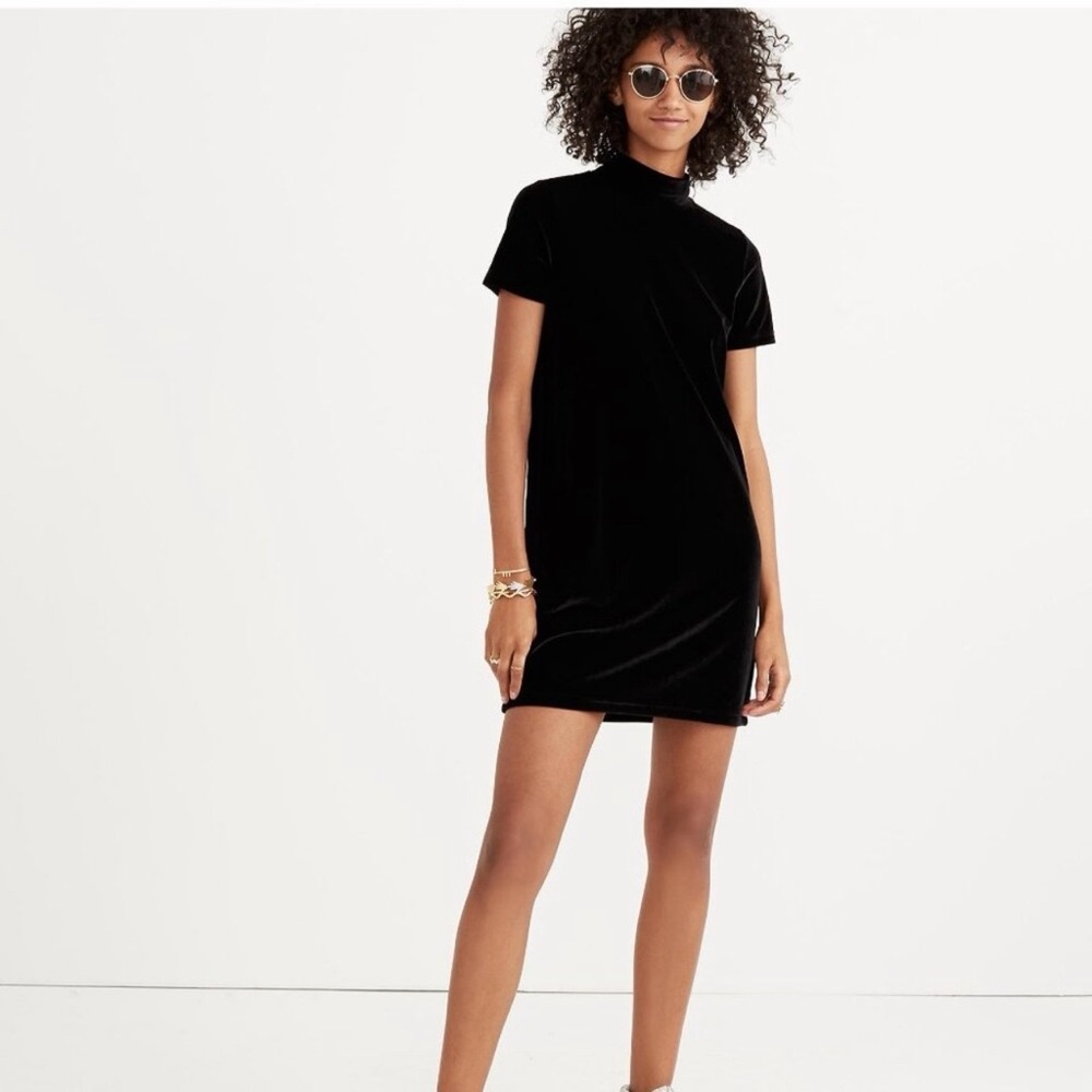 Madewell Black Velvet Mock Neck Shift Dress – Women’s Size XXS